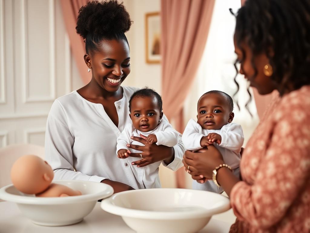 Mother learning baby care techniques at an infant care workshop